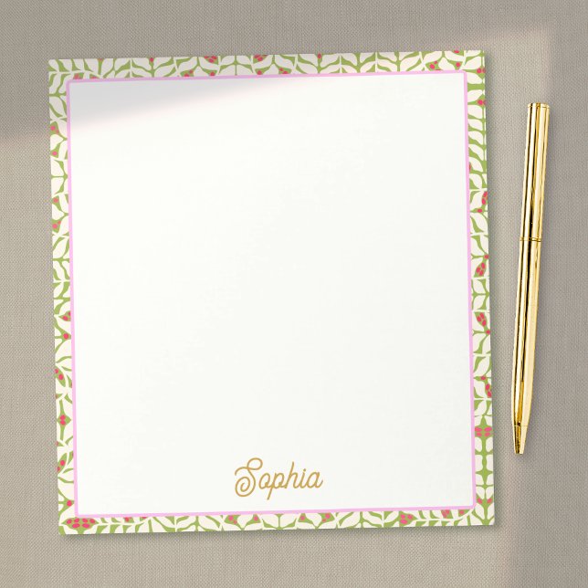 Bloc De Notas Verde rosa retro lindo personalizado (Subido por el creador)