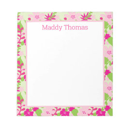 Bloc de notas verde y rosa floral brillante