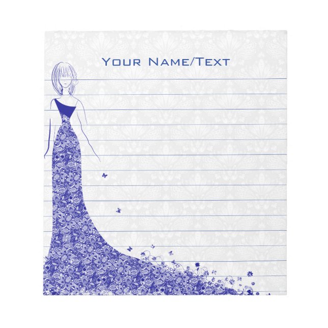 Bloc De Notas Vestido Boda Royal Blue & White Damask (Frente)