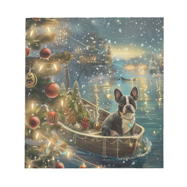 Bloc De Notas Viaje festivo de los Navidades de Boston Terrier (Frente)