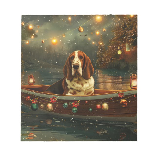 Bloc De Notas Viaje Festivo de Navidad del Basset Hound (Frente)