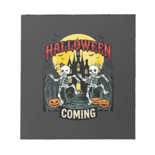 Bloc De Notas Viniendo Halloween Esqueletos Bailando Castillo Ca