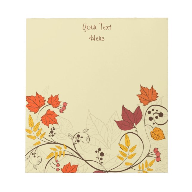 Bloc De Notas Vinos de hojas de otoño con texto de Personalizabl (Frente)