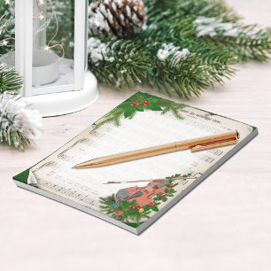 Bloc De Notas Vintage Christmas Sheet Music con violín festivo