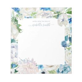 Bloc De Notas Vintage de color azul floral blanco