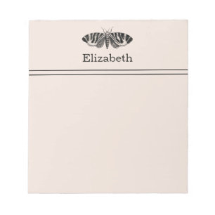 Bloc De Notas Vintage Moth Elegant Black and Buff with Name