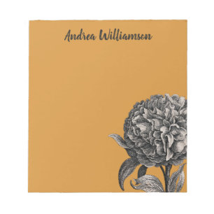 Bloc De Notas Vintage Peony Flower Ilustracion en Butterscotch