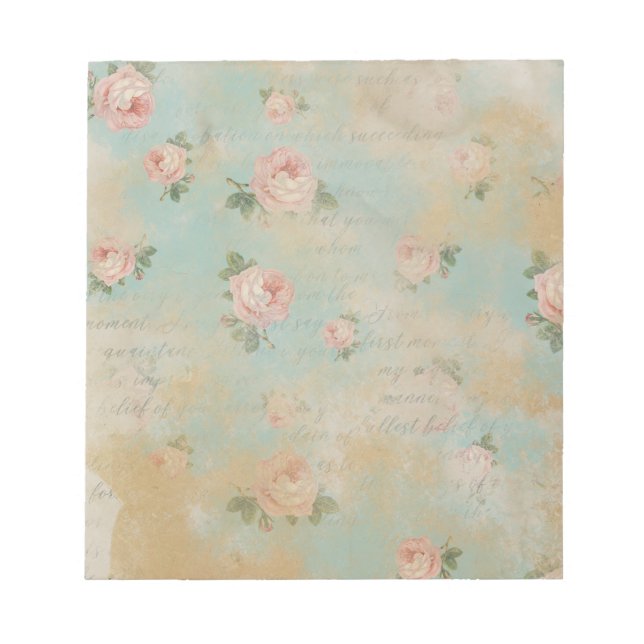 Bloc De Notas Vintage Shabby Chic Rosas Azul (Frente)