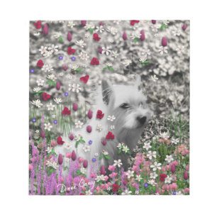 Bloc De Notas Violeta en flores - perro blanco de Westie