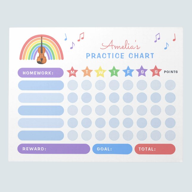 Bloc De Notas Violin Practice Music Notes Rainbow Reward Chart (Subido por el creador)