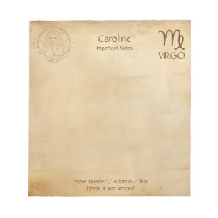 Bloc De Notas Virgo del Rótulo zodiaco - Notepad personalizada