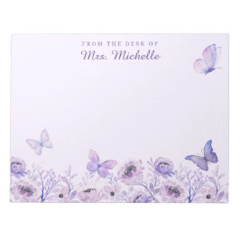 Bloc De Notas Watercolor Butterflies Wildflowers Garden Lilac