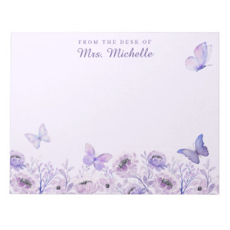 Bloc De Notas Watercolor Butterflies Wildflowers Garden Lilac