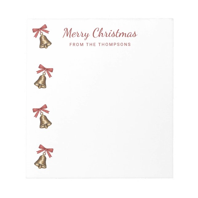 Bloc De Notas Watercolor Christmas Bells With Red Bows (Frente)