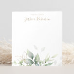 Bloc De Notas Watercolor Eucalyptus Greenery Personalizado<br><div class="desc">Crea tu propio y elegante bloc de notas de color de agua personalizado con el nombre personalizado.</div>