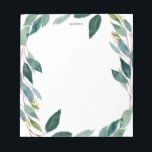 Bloc De Notas Watercolor Eucalyptus Wreath Personalizado<br><div class="desc">Notepad colorida y caprichosa con la flor de eucalipto acuarela. Personaliza pero agrega tu nombre o frase corta. Este será un acento botánico perfecto para su oficina.</div>