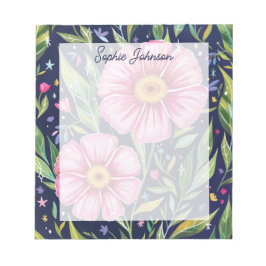 Bloc De Notas Watercolor Floral Art Pink Pretty Personalized