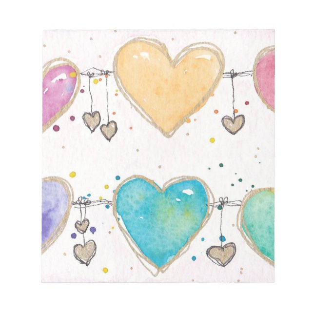 Bloc De Notas Watercolor multicolor hearts notepad  (Frente)