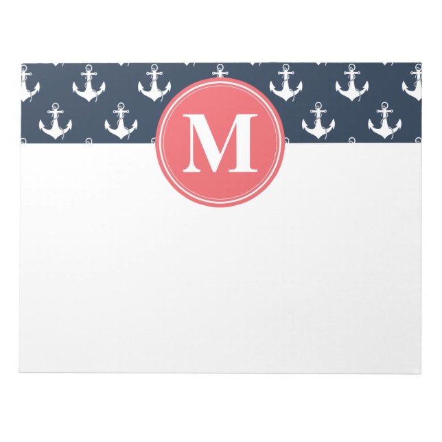 Bloc De Notas Watermelon Monogrammed Navy Blue Anchor Pattern (Frente)