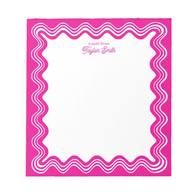 Bloc De Notas Wavy Border Hot Pink & White Personalized Name (Frente)