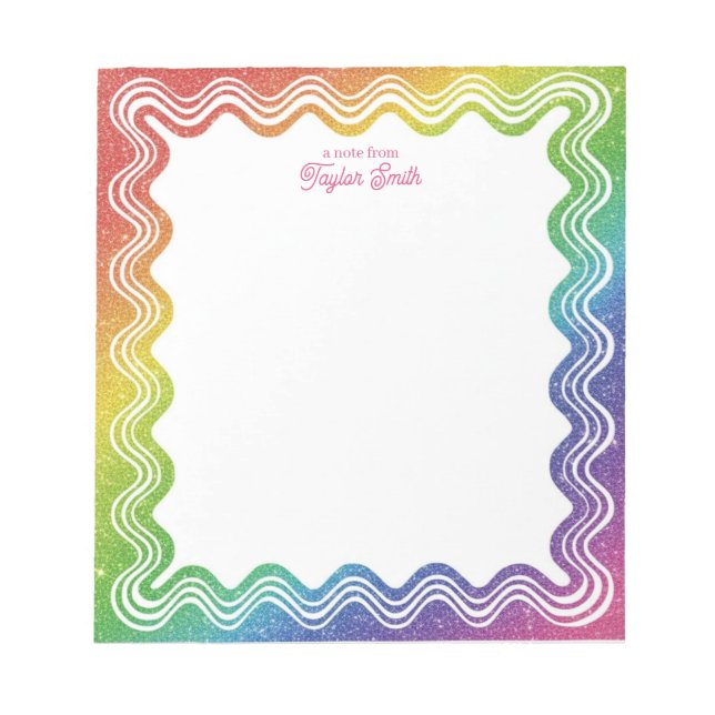 Bloc De Notas Wavy Border Rainbow Faux Glitter Personalized Name (Frente)