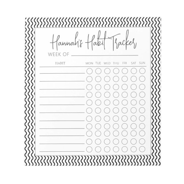 Bloc de notas Wavy Minimal Script Habit Tracker (Frente)
