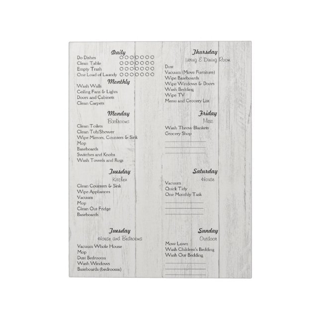 Bloc De Notas Weekly Adult Chore List (Lado Izquierdo)