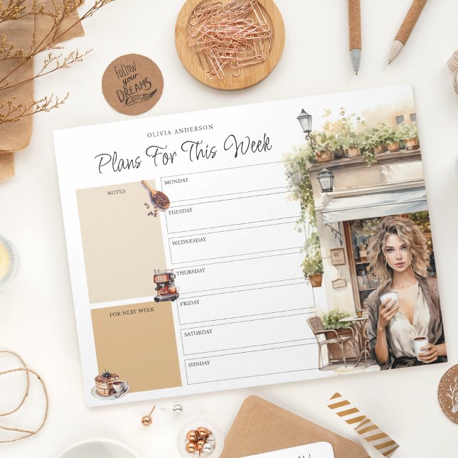 Bloc De Notas Weekly Planner Custom Name Coffee Lover (Subido por el creador)