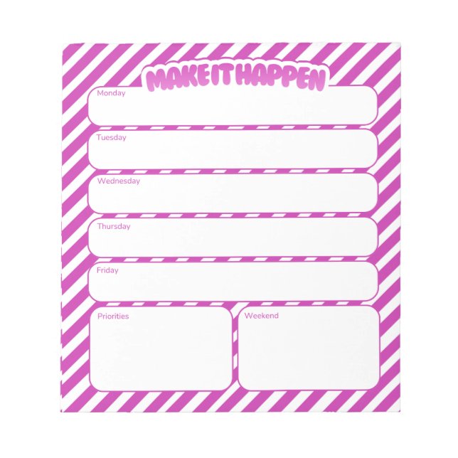 Bloc De Notas Weekly Planner Notepad - Pink Striped (Frente)