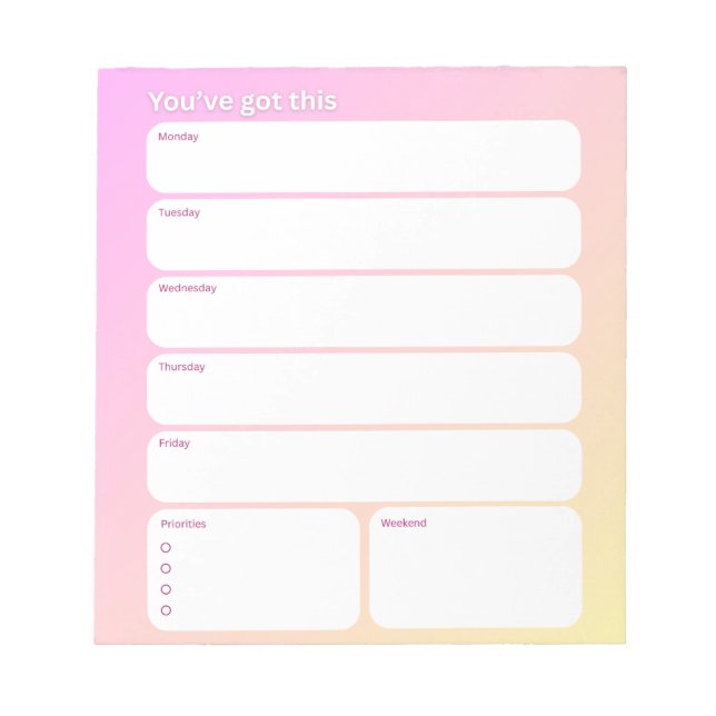 Bloc De Notas Weekly Planner Notepad – Weekday Layout (Frente)