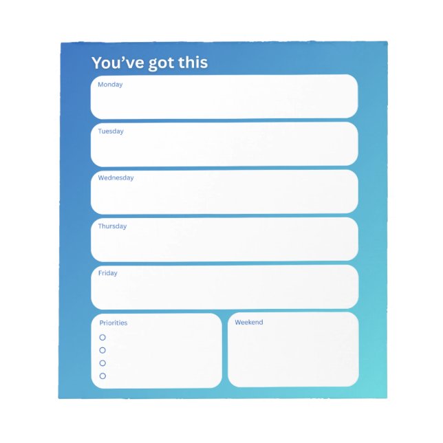 Bloc De Notas Weekly Planner Notepad – Weekday Layout (Frente)