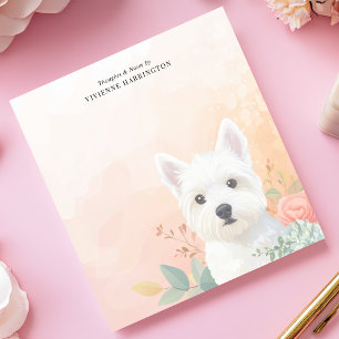 Bloc De Notas Westie en acuarela con flores pastel personalizada