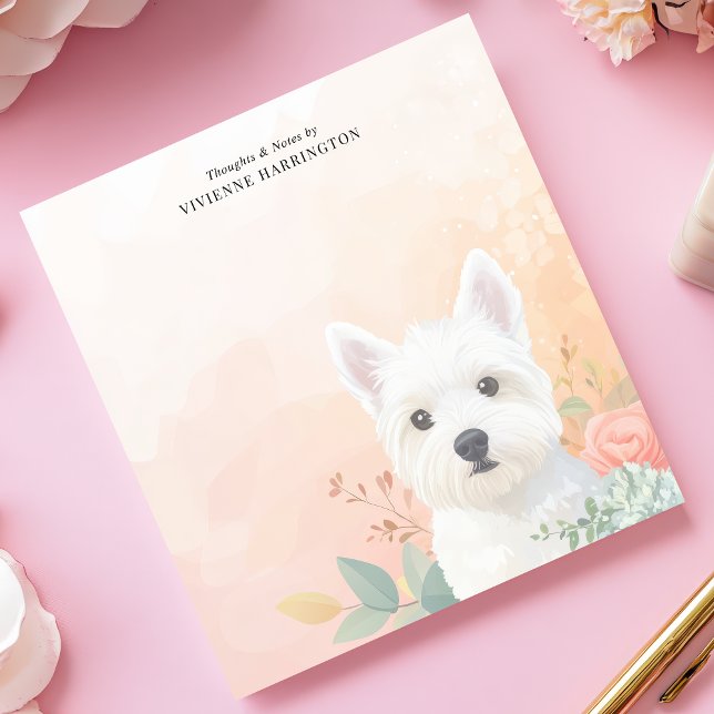 Bloc De Notas Westie en acuarela con flores pastel personalizada (Subido por el creador)