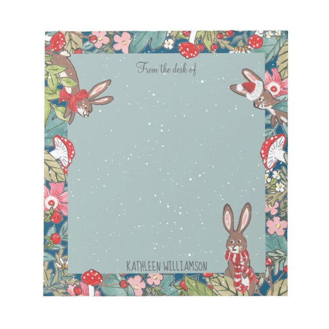 Bloc De Notas Whimsical Bunny Rabbit Mushroom Woodland Navidades (Frente)