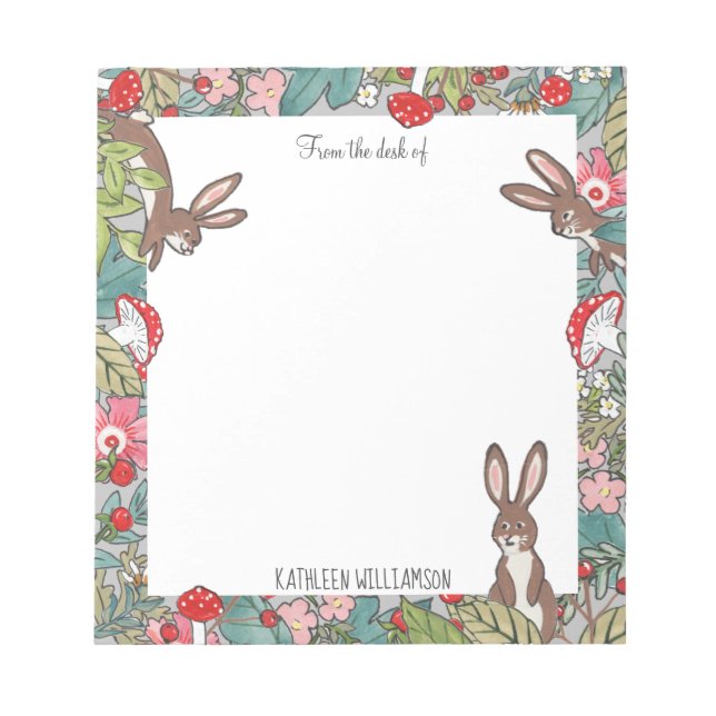 Bloc De Notas Whimsical Bunny Rabbit Mushroom Woodland Personali (Frente)