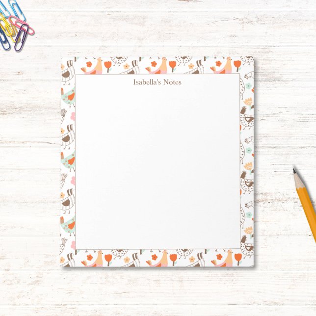 Bloc De Notas Whimsical Chickens Hens Cute Birds (Subido por el creador)