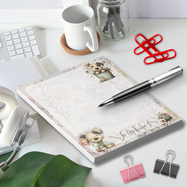 Bloc De Notas Whimsical Dog Flower Bucket – Pastel Garden Design (Subido por el creador)