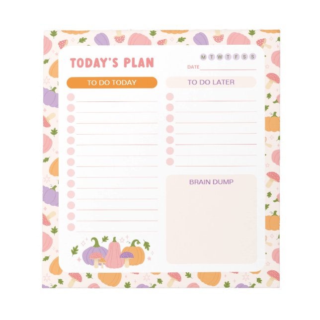 Bloc De Notas Whimsical Pumpkins Daily To Do List Planner (Frente)