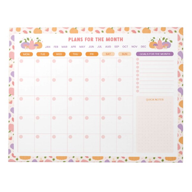 Bloc De Notas Whimsical Pumpkins Mensual To Do List Planner (Frente)