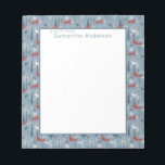 Bloc De Notas Whimsical Snowy Woodland Foxes Patrón nórdico de p<br><div class="desc">Patrón nórdico moderno de estilo escandalo de invierno pintado de caprichos de bosques con zorros y pájaros de invierno: búho de nieve y aletas,  en tonos neutros de azul,  rojo y blanco,  con árboles y ramas grises oscuros.</div>