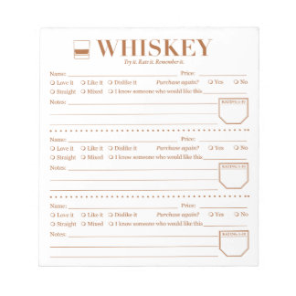 Bloc De Notas Whiskey Tracker, Whiskey Lover Drink Rating Sheet