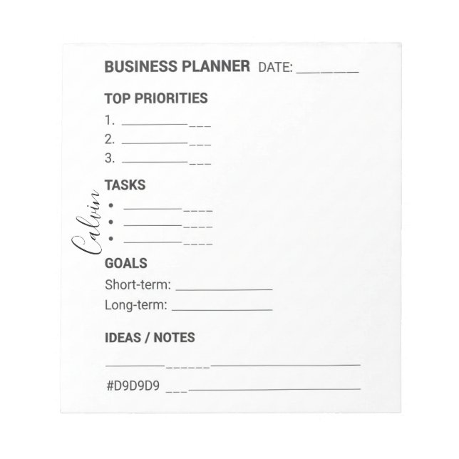Bloc De Notas White and Black business planner Notepad (Frente)