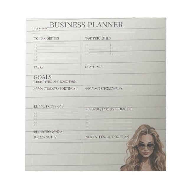 Bloc De Notas White and Black business planner  Notepad (Frente)