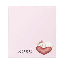 Bloc De Notas White Cat Red Heart Pillow