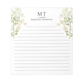 Bloc De Notas White Floral Wildflower Classic Monogram Lined