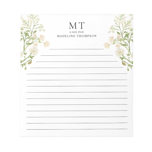 Bloc De Notas White Floral Wildflower Classic Monogram Lined (Frente)