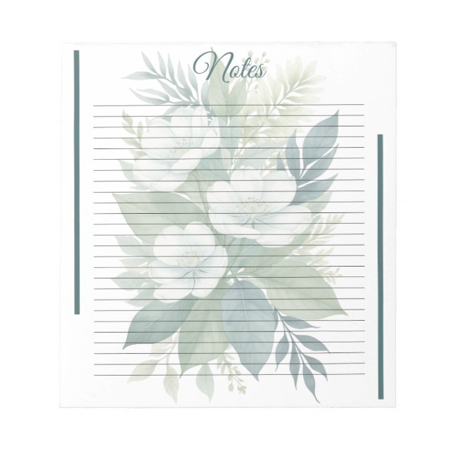 Bloc De Notas White Flower Bouquet & Green FoliageLined Notepad (Frente)