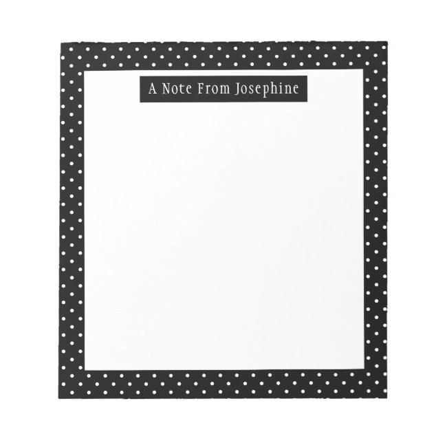 Bloc De Notas White On Black Polka Dots Pattern Custom Text (Frente)