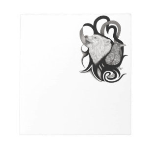 Bloc De Notas White Wolf with Raven Tribal Art