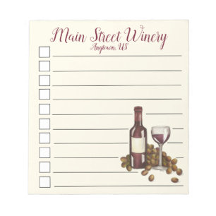Bloc De Notas Winery Red Wine Bottle Glapes Checklist